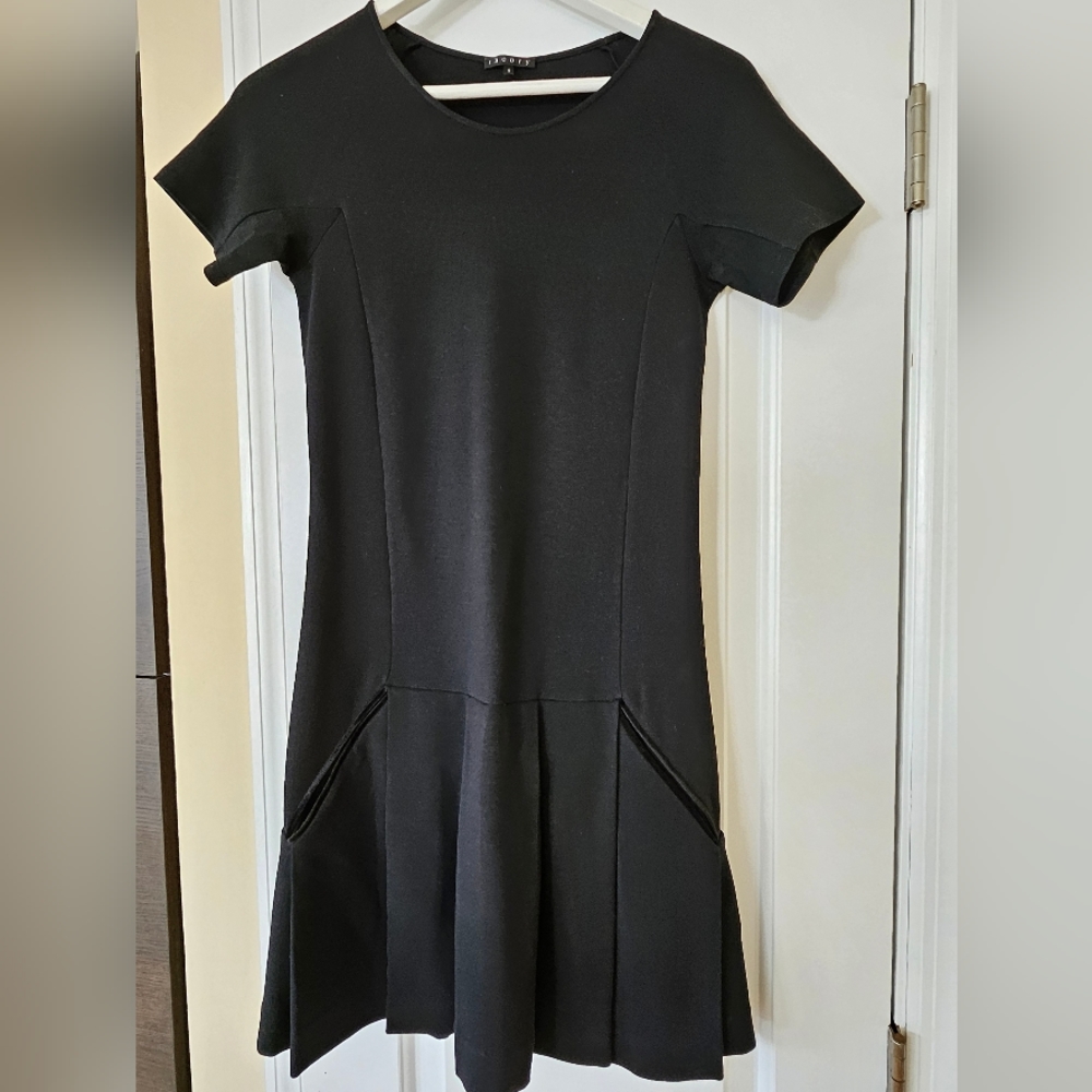 Theory Drop Waist Pleated Black Dress  Size S